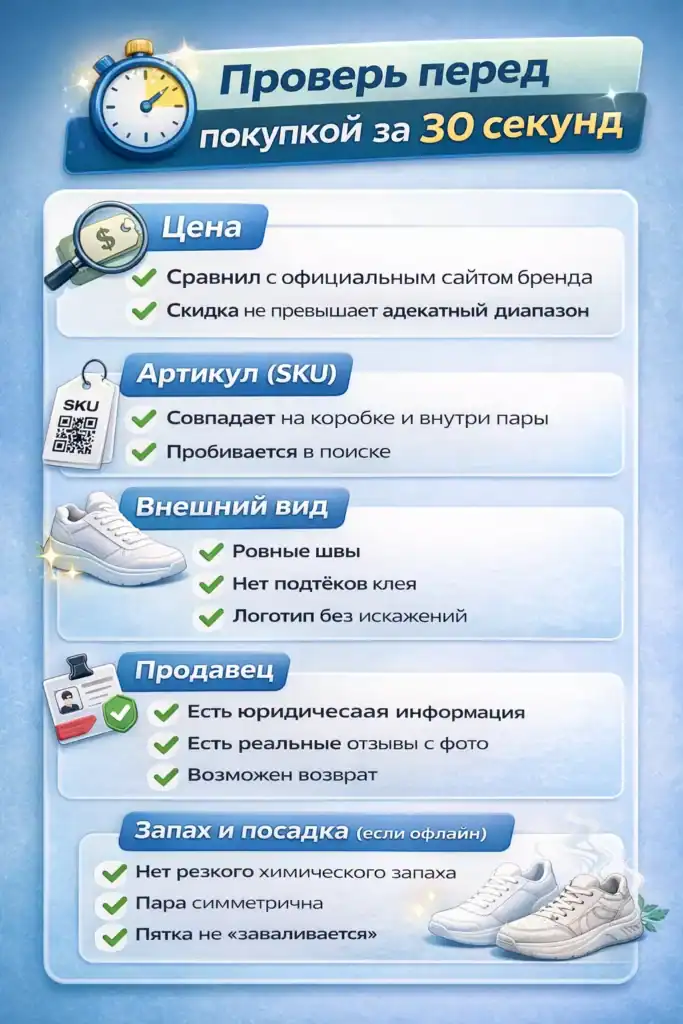 Чек-лист проверки оригинальности кроссовок — как отличить оригинал от подделки за 30 секунд